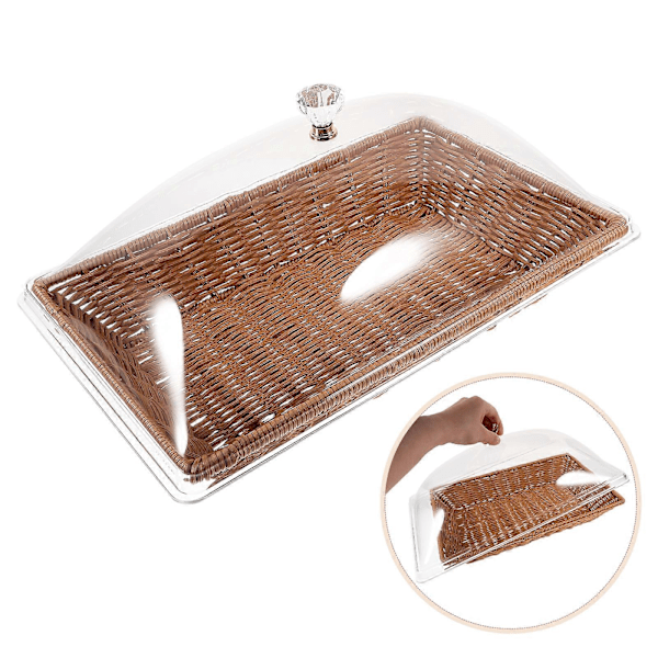 1 Sett Brødkurv med Klart Lokk Bordplate Matserveringskurv Grønnsakskurv Dessert Holder