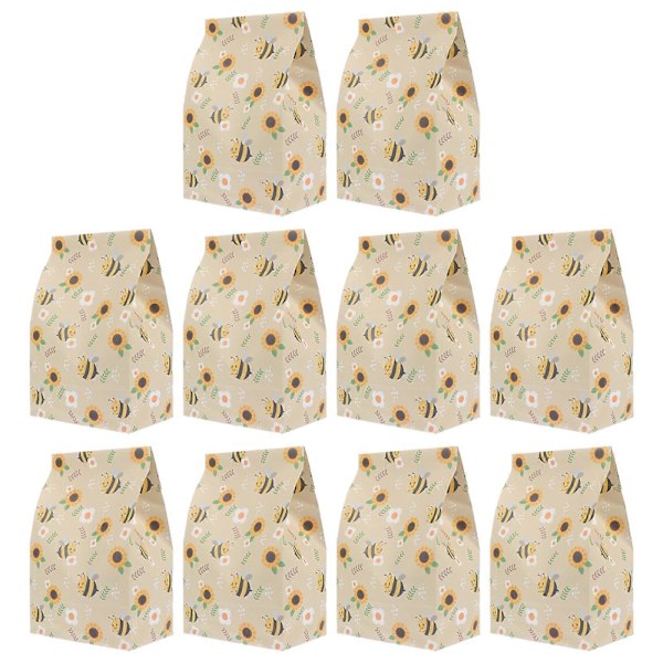 10 stk. Gavepapirsposer med honningbi-mønster, flad mund, emballageposer (assorterede farver)