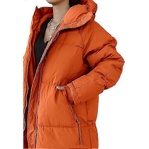 Naisten pitkä tikattu takki, hupullinen pitkähihainen puffer-takki s202412121443 Orange M
