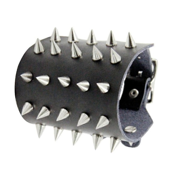Style Punk Messingbesat Læder Armbåndsrem Smykker til Dekoration (Sort)