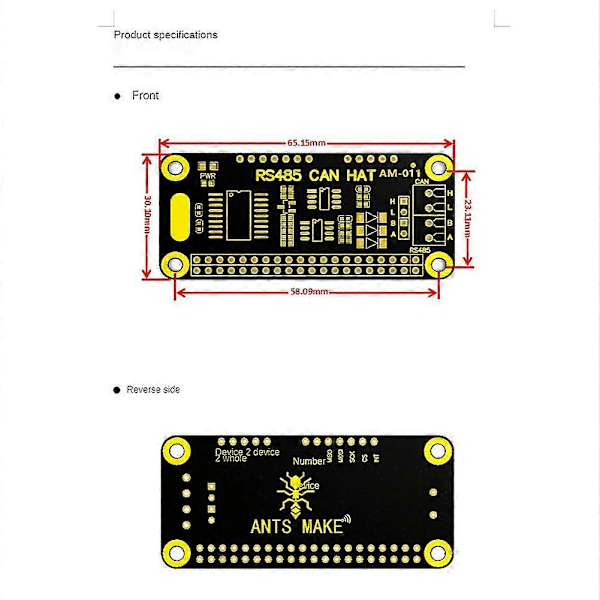 Rs485 Can Hat For Zero/3b+/4b Rs485 Kommunikasjon 1-veis Can Adapter Utvidelseskort Transceiver Mod