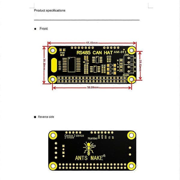 Rs485 Can Hat För Zero/3b+/4b Rs485 Kommunikation 1-vägs Can Adapter Expansionskort Transceiver Mod
