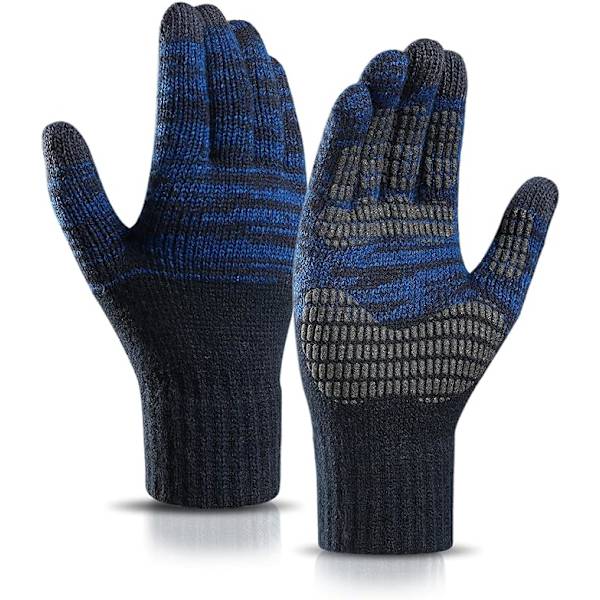 Vinterhandskar med pekskärm för män, halkfria varma handskar, stickade handskar med silikonpartiklar för män Dark Blue
