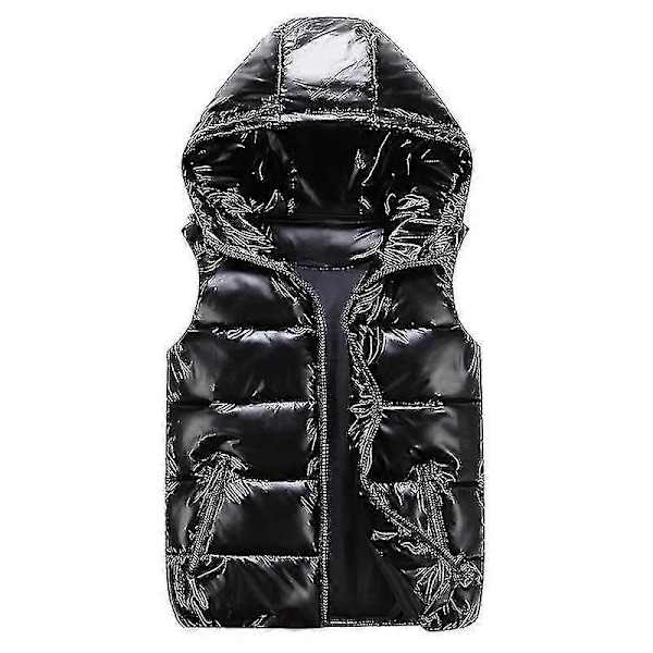 Unisex Glänsande Vadderad Väst med Huva Ståkrage för Män och Kvinnor Black XXL