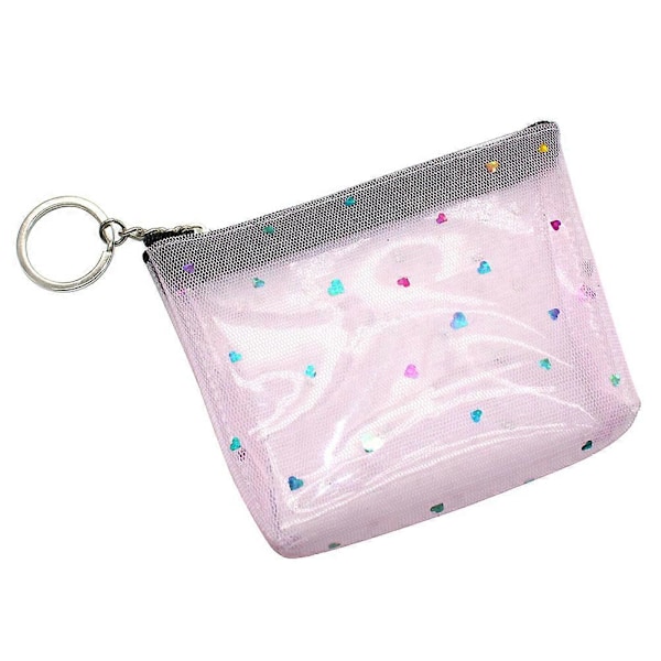 PVC Hjerte Mønster Møntpung Moderigtig Gennemsigtig Net Lomme Skift Pung Kreativ Pengepung Lomme Pung med Lynlås (Pink)