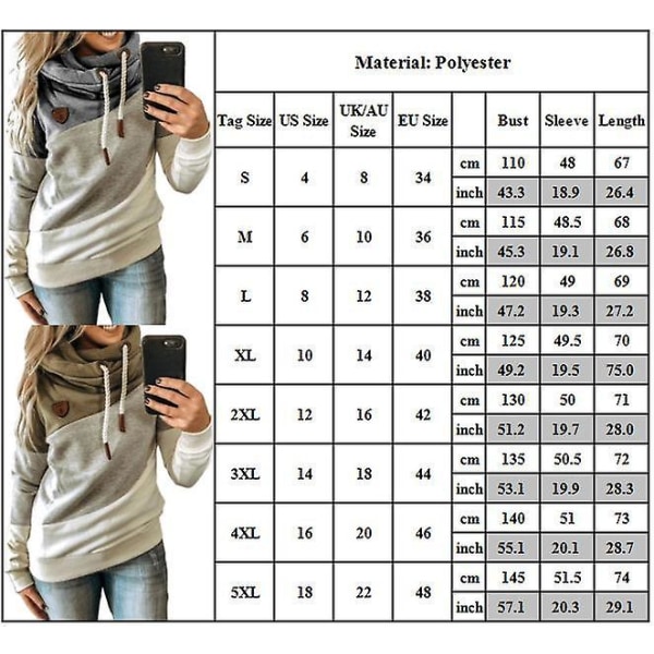 Dame Efterår Vinter Farveblok Langærmet Casual Pullover Toppe Blue 4XL