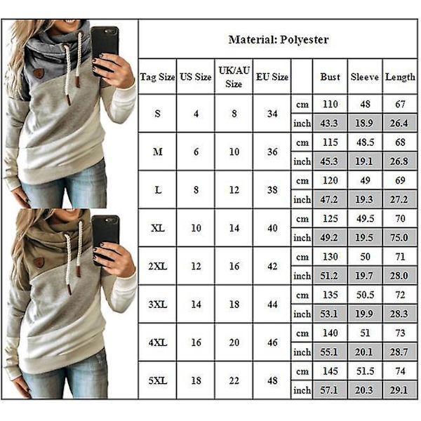 Dame Efterår Vinter Farveblok Langærmet Casual Pullover Toppe Khaki 4XL