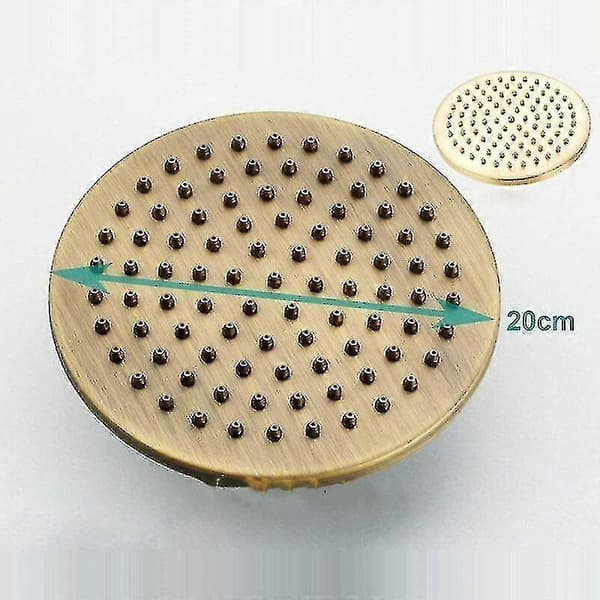 Stort Rundt Dusjhode i Kobber: 20x20cm, Dusjhode i Messing til Bad, Gullfinish (8 Tommer)