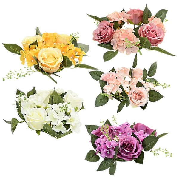 5 stk. Lysringe Kunstige Blomster Lyskranse Dekorativ Bordpynt til Bryllup
