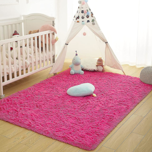 Tflycq Soft Fluffy Area Mattor Kompatibel med Sovrum Barnrum Plysch Shaggy Nursery Matta Furry Throw Mattor Kompatibel med Pojkar Flickor, College Sovsal Hot Pink 4 *5.2 Feet