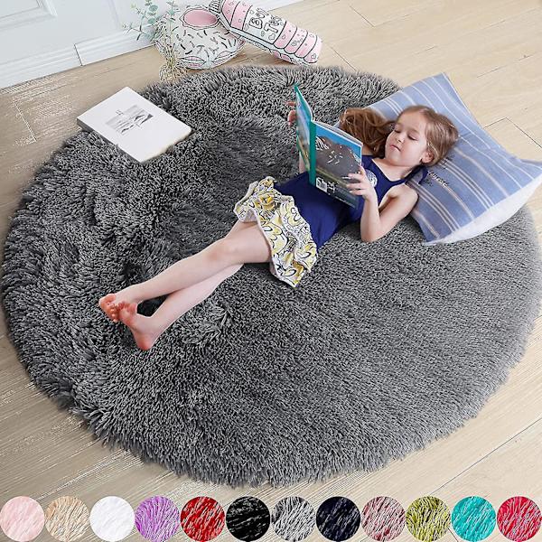 Tflycq Rund Ryamatta för Sovrum, fluffig Cirkelmatta 120x120 cm för Barnrum, lurvig Matta för Tonårsrum, raggig Cirkulär Matta för Barnkammare, luddig P