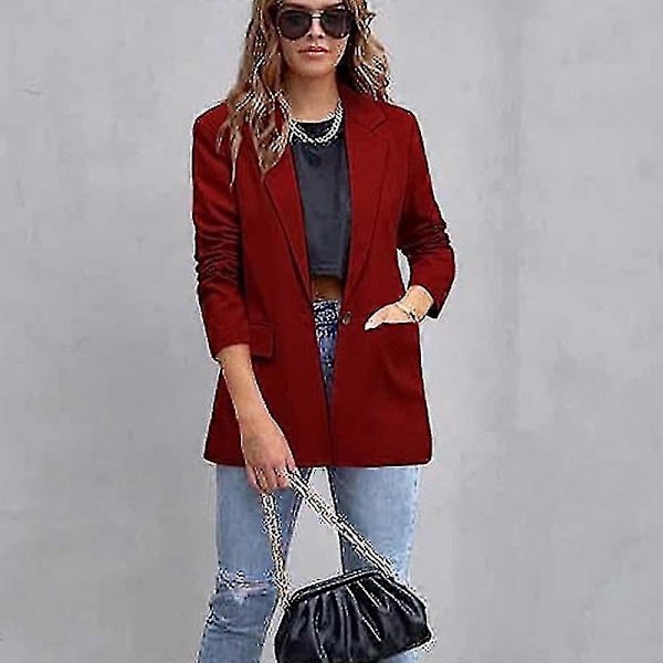 Dame Business Jakker Åben Front Blazer Casual Langærmet Arbejdstøj Claret M