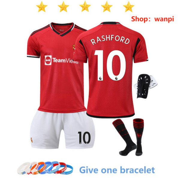 23-24 Red Devils Manchester United #10 Rashford Kids Shirt Kit 16