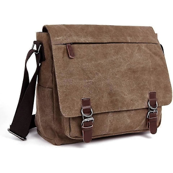 Axelväska för män, Canvasväska, Crossbody-väska, 16 tum (kaffe)