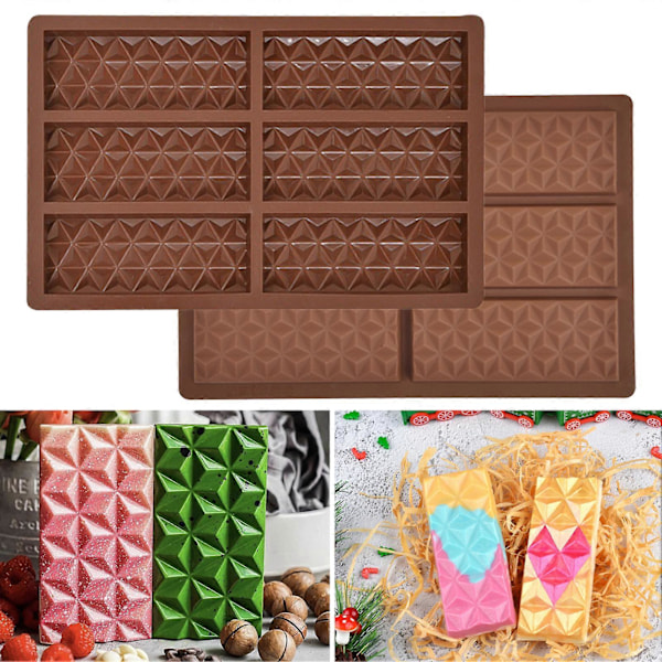 6 Hulrum Chokoladeform Rektangulær Silikone Candy Bar Form Non-Stick Vafler Cheesecake Budding Kage Dessert Form