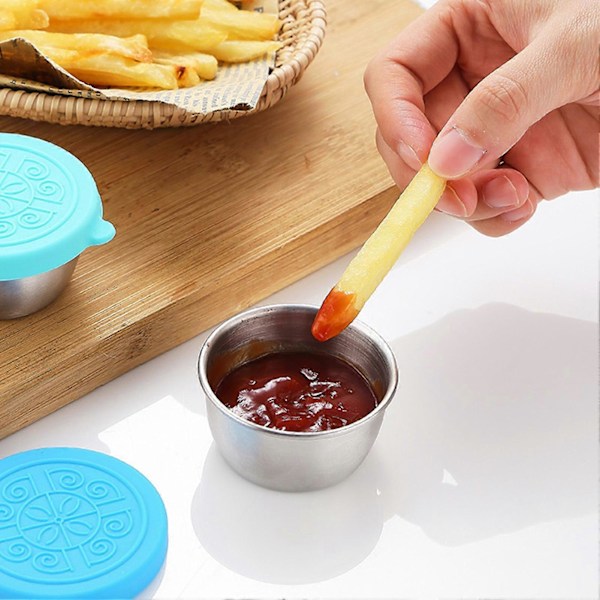 6 stk. 50 ml Sauskopp Lekkasjesikker Gjenbrukbar Sausbeholder i Rustfritt Stål for Hjemmelunsj Piknik Reiser