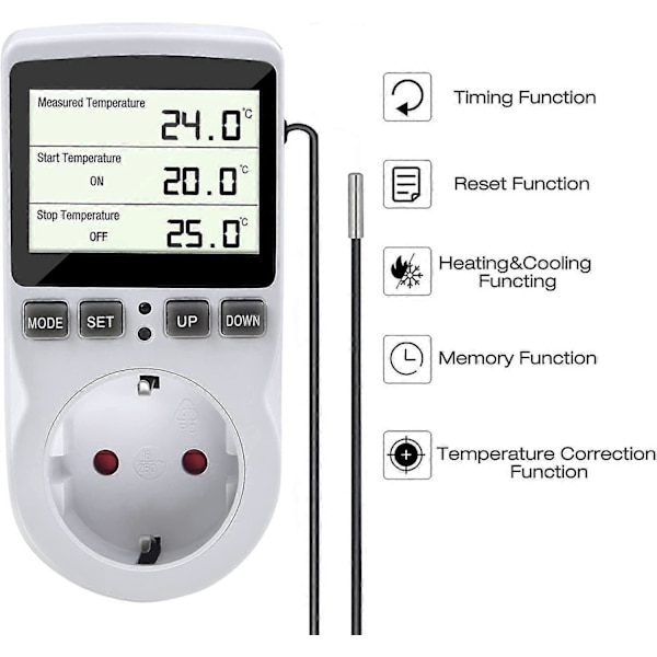 Termostat Sokkel med Sensor, Digital Timer Sokkel, Programmerbar Digital Timer, Varme Termostat Sokkel, Akvarium