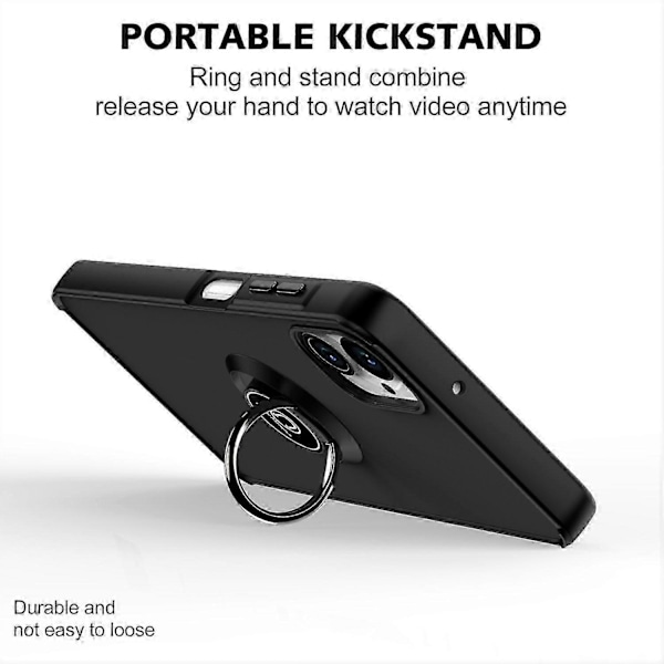 Til Samsung Galaxy A06 Cover Ring Holder Støtteben TPU+Akryl Telefon Cover - Sort Black Galaxy A06