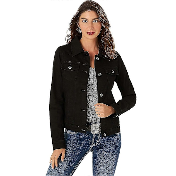 Stretch Jeansjacka för Dam, Jeansjacka, Jeansjacka med Knappar Black 2XL