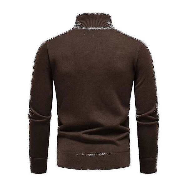 Herre Ensfarvet Rullekrave Basic Sweater Vinter Slim Fit Tyk Strik Varm Pullover Top Brown 2XL