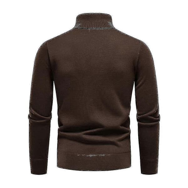Herre Ensfarvet Rullekrave Basic Sweater Vinter Slim Fit Tyk Strik Varm Pullover Top Brown M