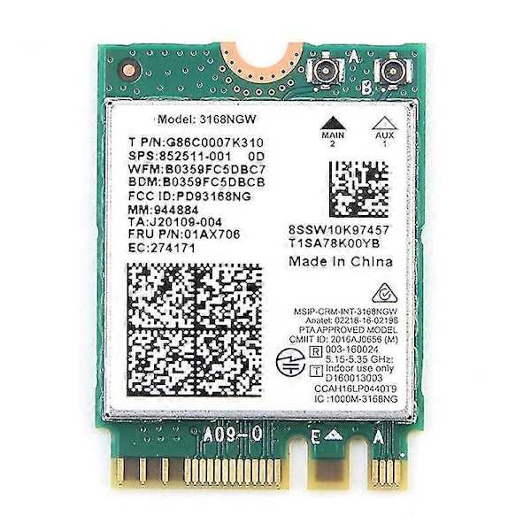 Dual Trådlös För 3168 3168ngw 43bps Tand 4.2 802.11ac Ngff Wifi