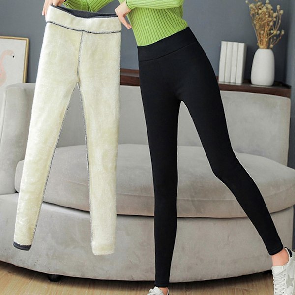 Vintervarme fleeceforede leggings for kvinner - Tykke tights termobukser termoleggings lagdelt undertøy varm-svart-2xl Gray M