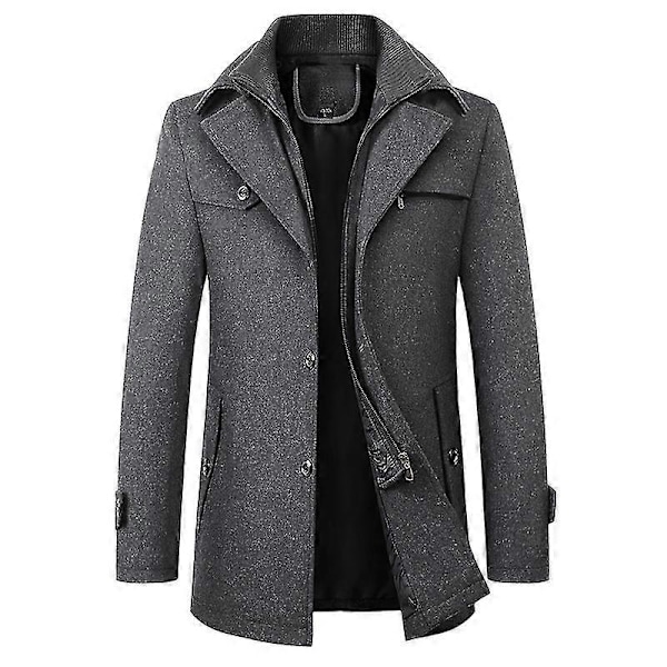 Ullrock för män Höst och Vinter Dubbelkrage Ullrock Slag Tjock Ullrock Lång Jacka grey xl