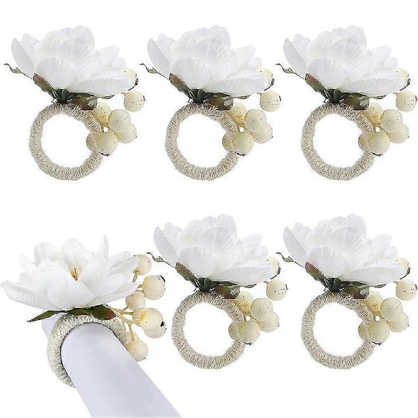 Blomster Servietringe 6 stk, Servietring Holder, Forår Blomster Servietspænder Holder Borddekoration