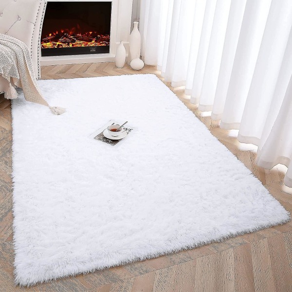 Tflycq Myke, fluffy gulvtepper, egnet for soverom, barnerom, plysj, lodne barnehagetepper, pelsaktige tepper, egnet for gutter, jenter, studenthybel White 4 *5.2 Feet