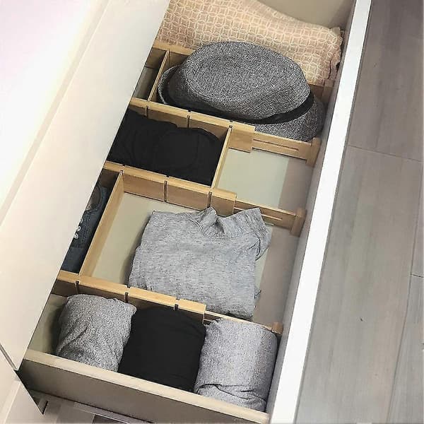 4 st Bambu Lådindelare Organizer Med 6 Extra Mini-indelare Fjäderbelastade För Kök, Sovrum