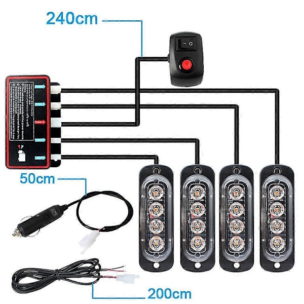 4 stk. 4LED Stroboskoper 12V Strobe 4 I 1 Bil Beacon Blinkende (