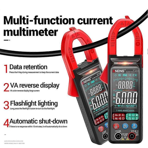 Aneng St212 Digital Clamp Meter 400a Strøm True Smart Tang Amperemeter 6000 Multimeter Dc Ac Ncv Tes