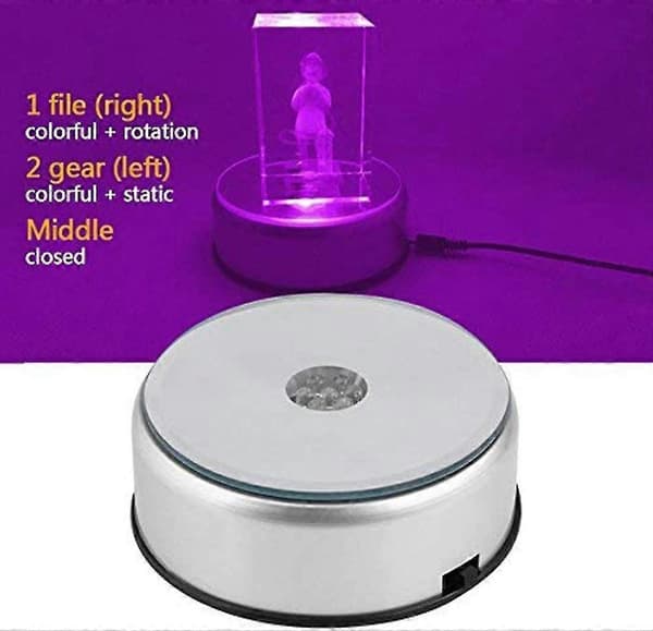 7 LED Lys Krystall Display Stativ Base, 7 Farget Roterende Krystall Display Base Stativ Med AC Adapter
