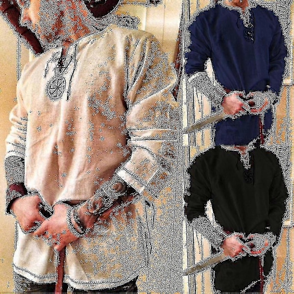 Figursytt linneskjorta för män, medeltida tunika piratutklädnad green 4XL