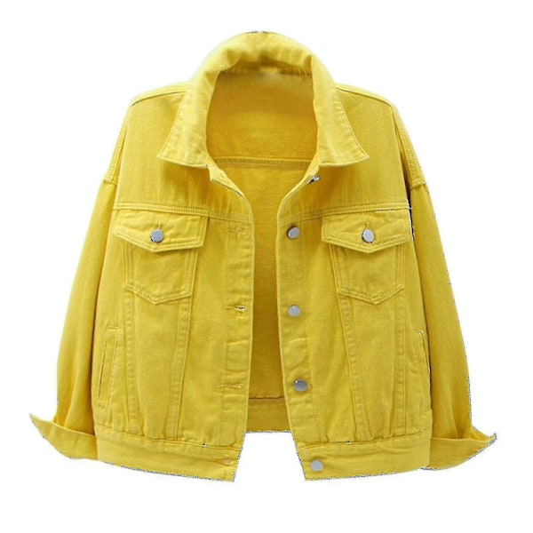 Dam Vår Och Höst Jackor Varm Enfärgad Långärmad Jeansjacka Ytterkläder Yellow XXL