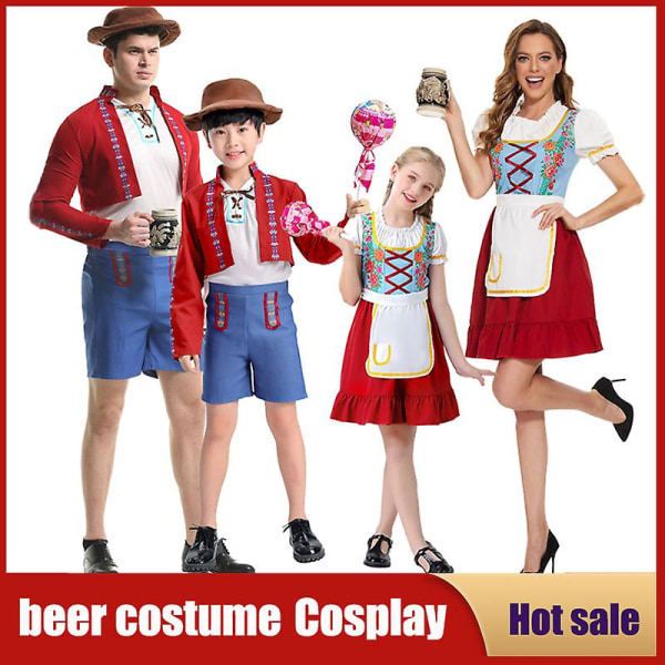 Tysk Oktoberfestdräkt för vuxna barn Bavarian National Beer Party Halloween Fancy Clubwear Cosplay Maid Wench Dirndl Dress kid boy S