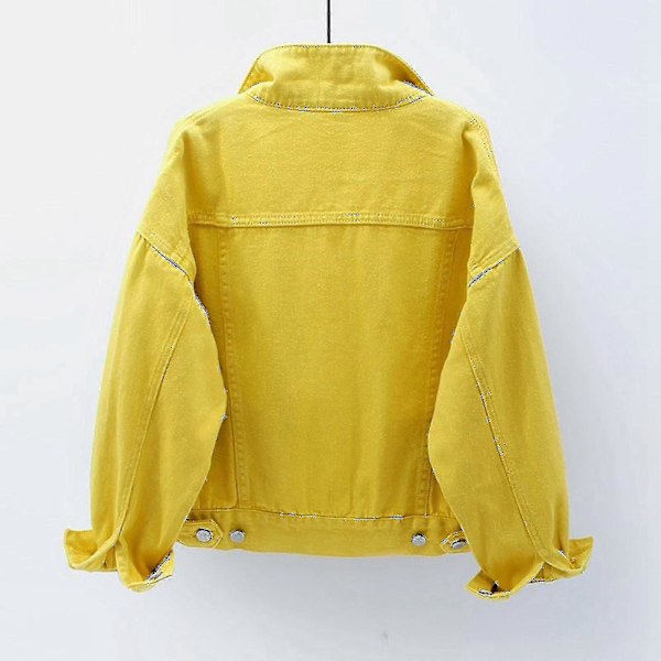 Dam Vår Och Höst Jackor Varm Enfärgad Långärmad Jeansjacka Ytterkläder Yellow M