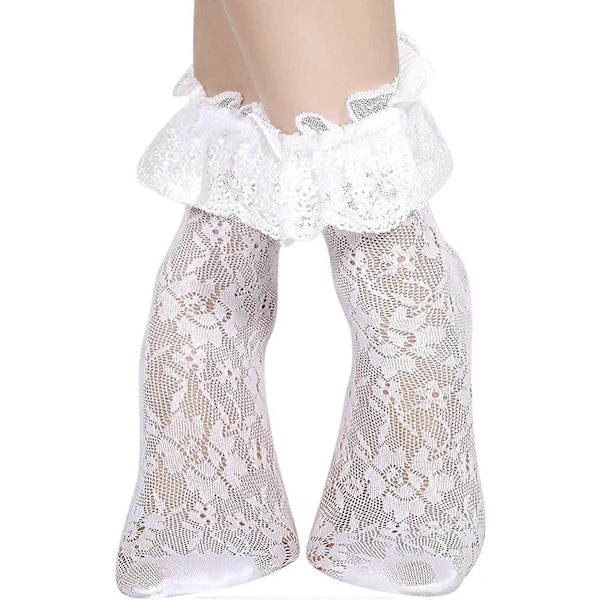 Ankelsockor för damer med spetsvolang, spetssockor, 6 par set present