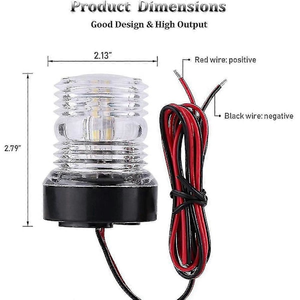 Veneen ja jahdin navigointiankkurivalot, ympäri 360 astetta valkoinen 12 V LED päivänvalo vedenpitävä signaali L