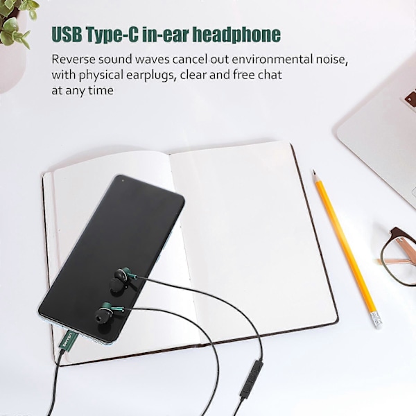 USB C Hodetelefon Ergonomisk Kablet Kontroll In-ear Støyreduserende Headset