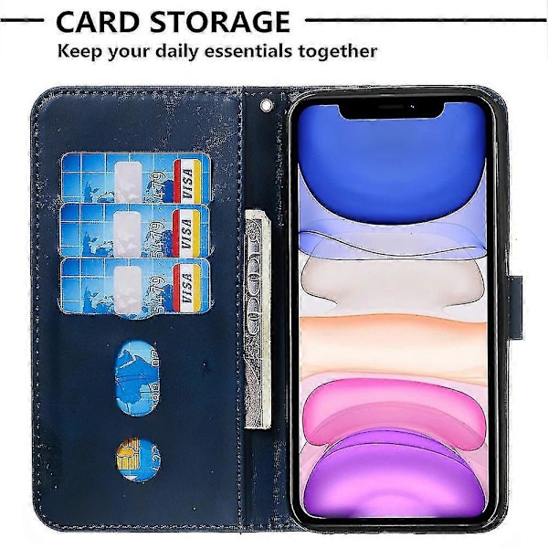 Nytt Plånboksfodral Kompatibelt Med Iphone 12, Premium Pu Läder Magnetisk Stängning Kortfack Ställ Dragkedjeficka Mjukt Tpu Flipskydd - Blå