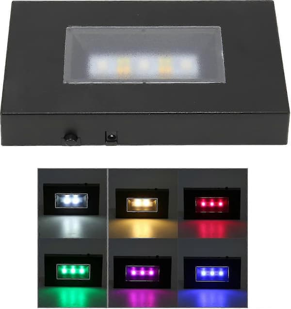 LED Lysbase, Rektangulær USB Flerfarvet Lysdisplay Basestativ til Krystalstatuer, Smykker (Sort) --WHBYV