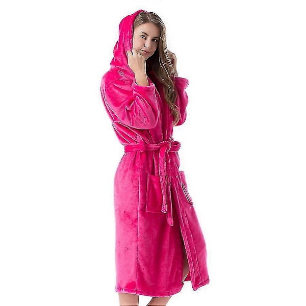 Numb Badrockar för Kvinnor, Resort Hotell Hem Spa Terry Badrock Fleece Badrock Plysch Lång Badrock med Huva rose red 4XL
