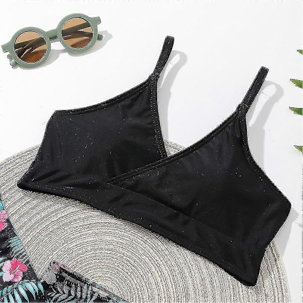 Sommar Tankini Set för Små Flickor, 3 Delar/set, Strand Surf Badkläder 8-12 År, Vadderad Bikini Baddräkt Set för Barn black 130