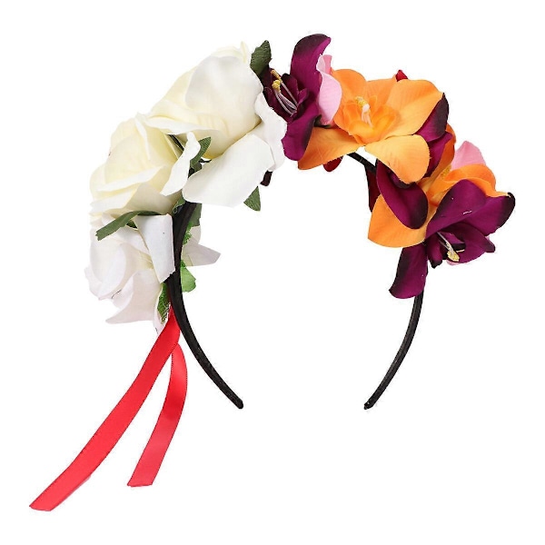 Blomsterhårbøyle for kvinner, orkidé rosekrone, hårkrans, festivalhårbøyle