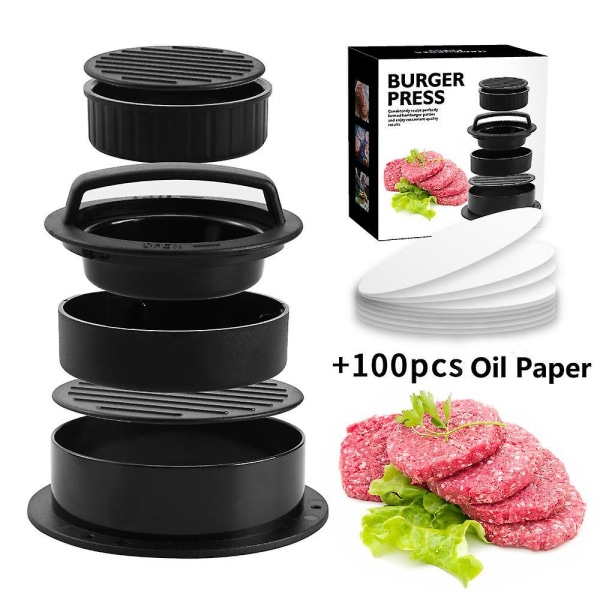 Bbq Hamburger Maker Hamburger Press Rund Form Nonstick Kockkotletter Hamburgare Kött Nötkött Grill Burger Press Patty Maker Form Box and 100 Papers