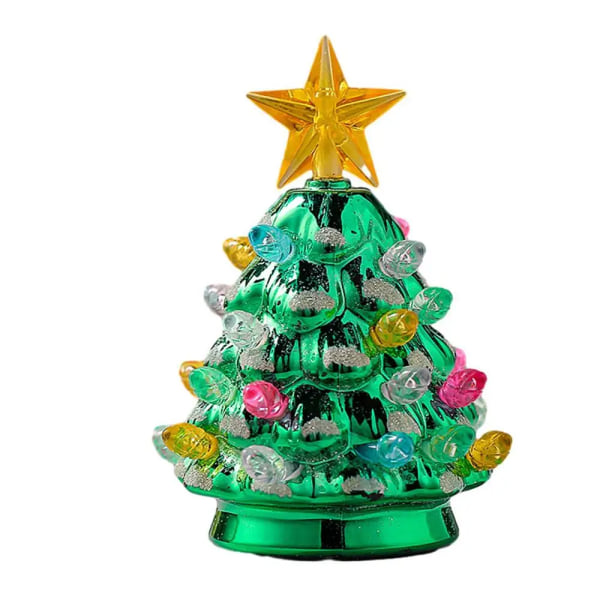 11 cm mini julgran med ljus konstgjorda järn julgran prydnad upplysta festliga dekorationer julgran nyårspresent green