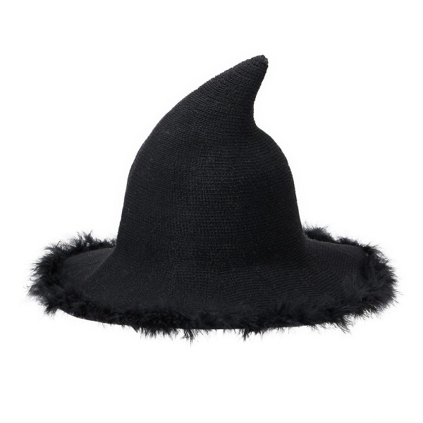 Halloween Häxhattar Dam Plyschkant Bred Brätte Spetsig Mössa Maskerad Cosplay Partyhattar Kostymtillbehör A