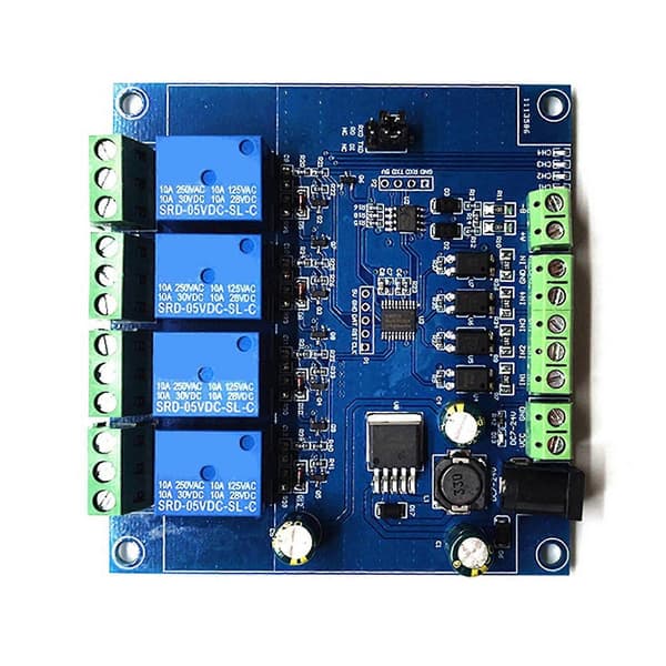Modbus Rtu 4-vejs Relæmodul 7-24v Relæmodul Switch Rs485/ttl Input og Output med Anti Revers